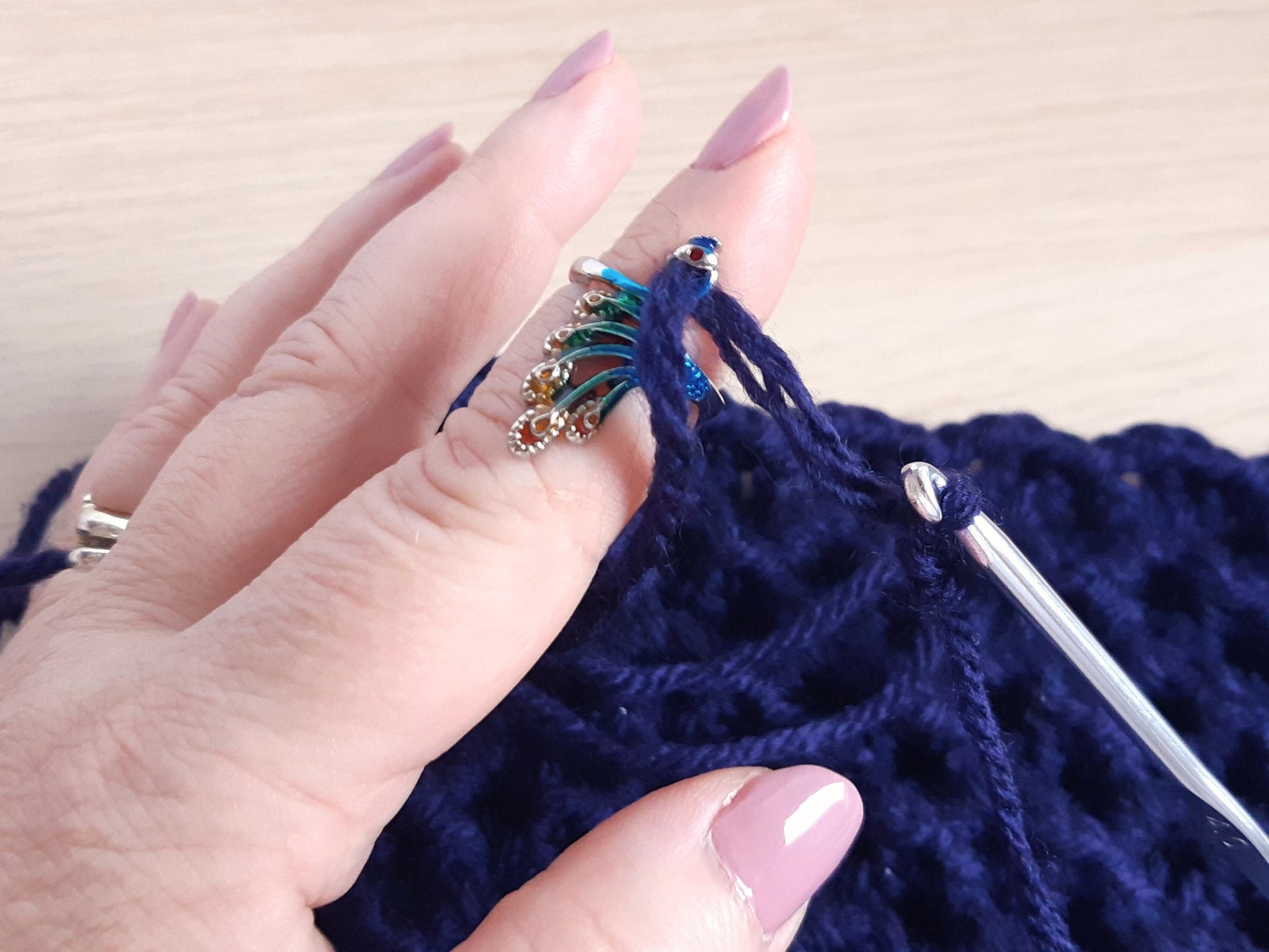 Painted Peacock Crochet Tension Ring
