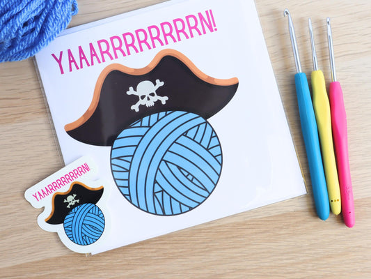 Yarn Greetings card and sticker set. perfect for crocheters and knitters