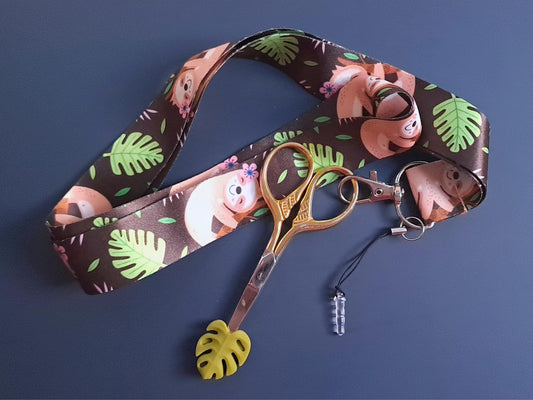 Sloth And Monstera Leaf Lanyard Scissor Protector Set
