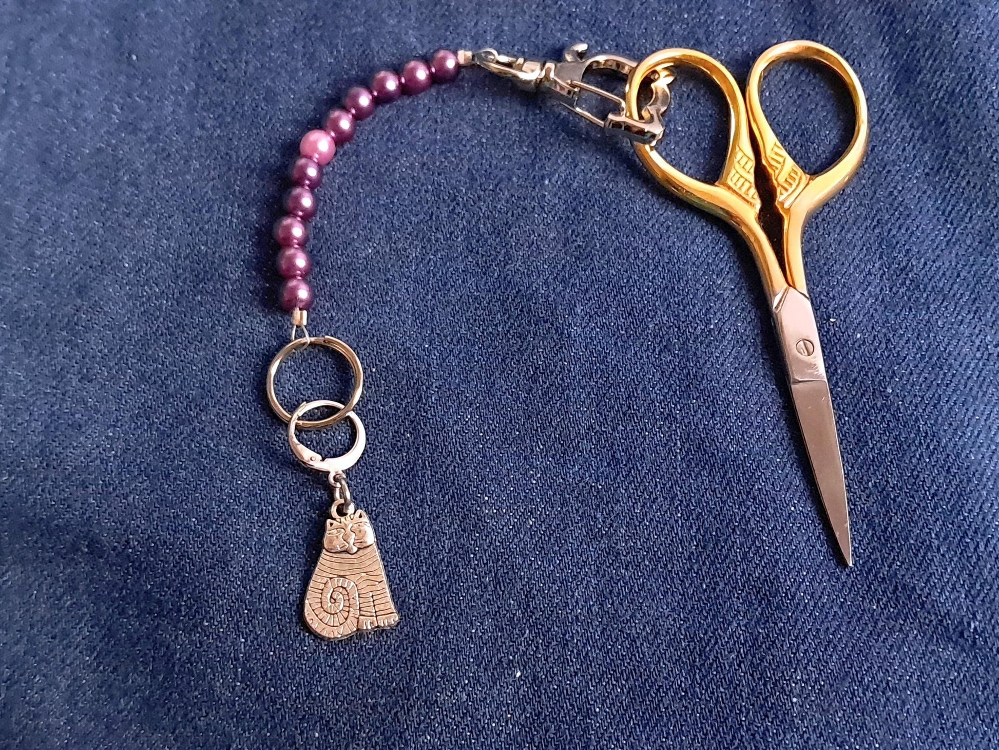 Purple Cat Scissor Fob And Stitch Marker Set