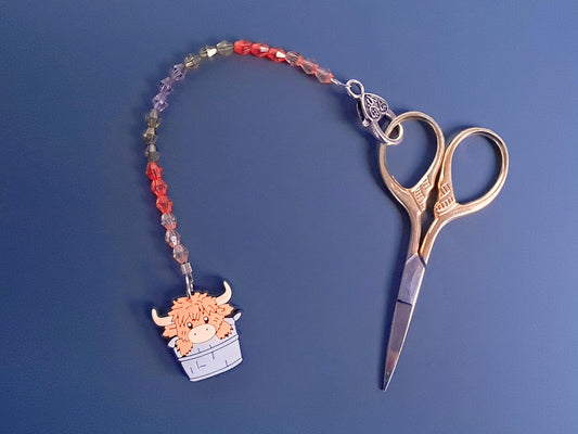 Highland Cow Scissor Fob with Protection Bead