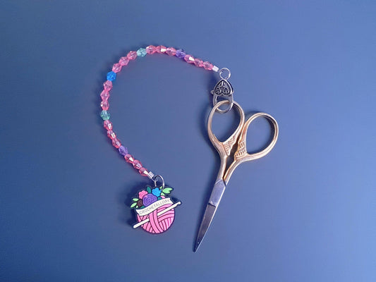 Crochet All Day Yarn ball Scissor Fob with Protection Bead