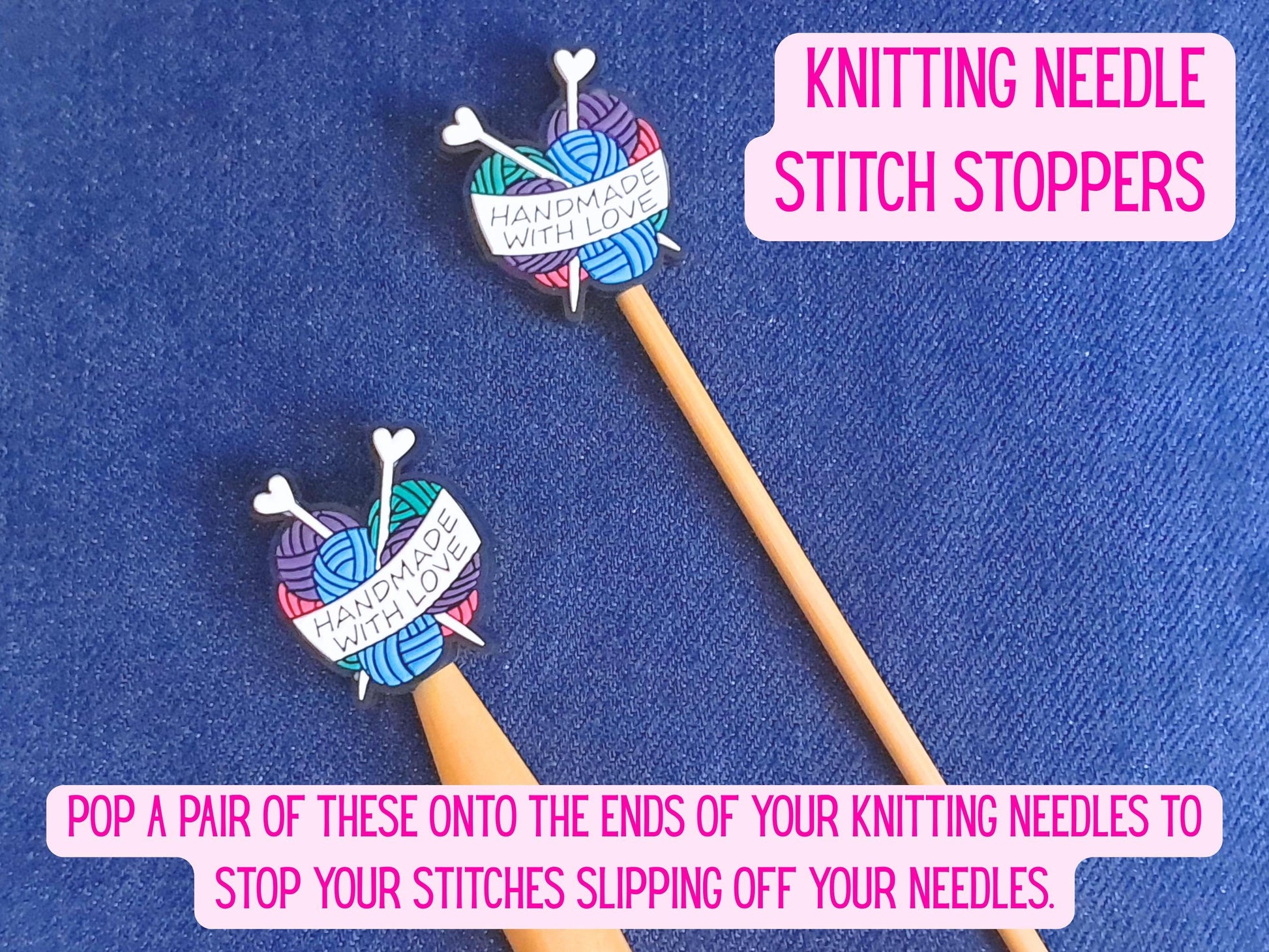 Handmade With Love Knitting Needles And Yarn Stitch Stopper
