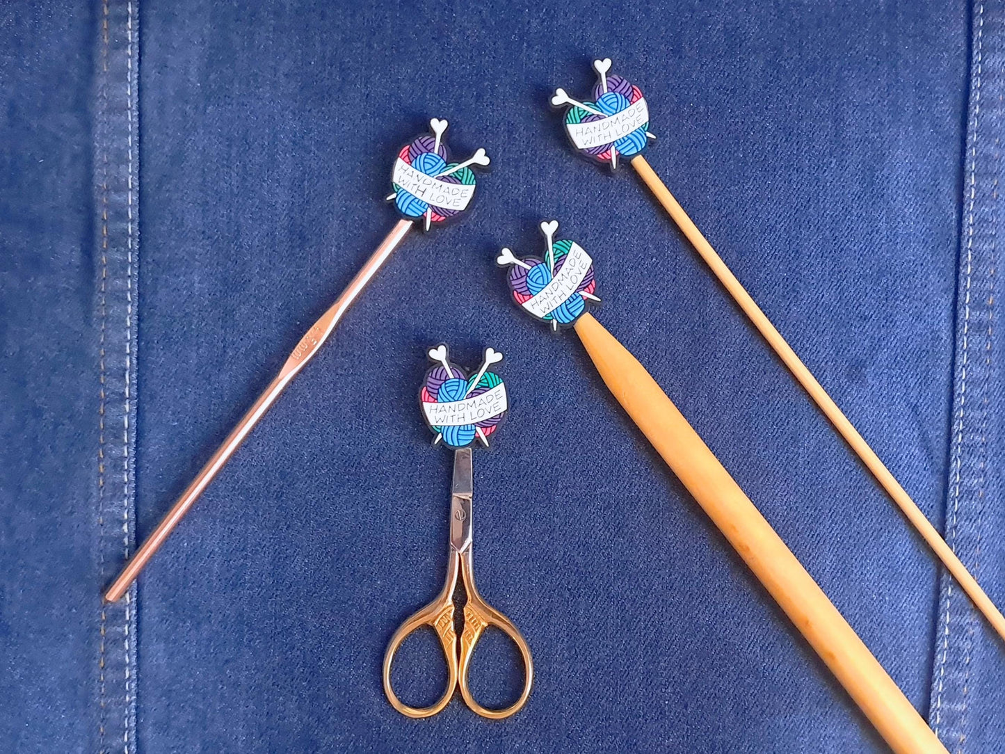 Handmade With Love Knitting Needles And Yarn Stitch Stopper