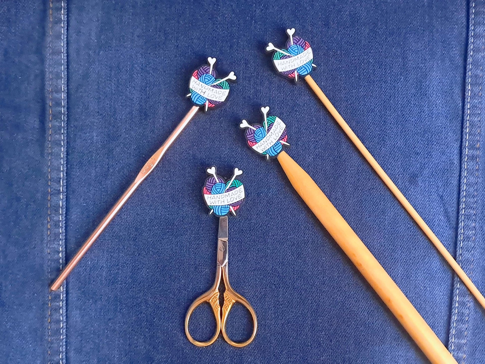 Handmade With Love Knitting Needles And Yarn Stitch Stopper