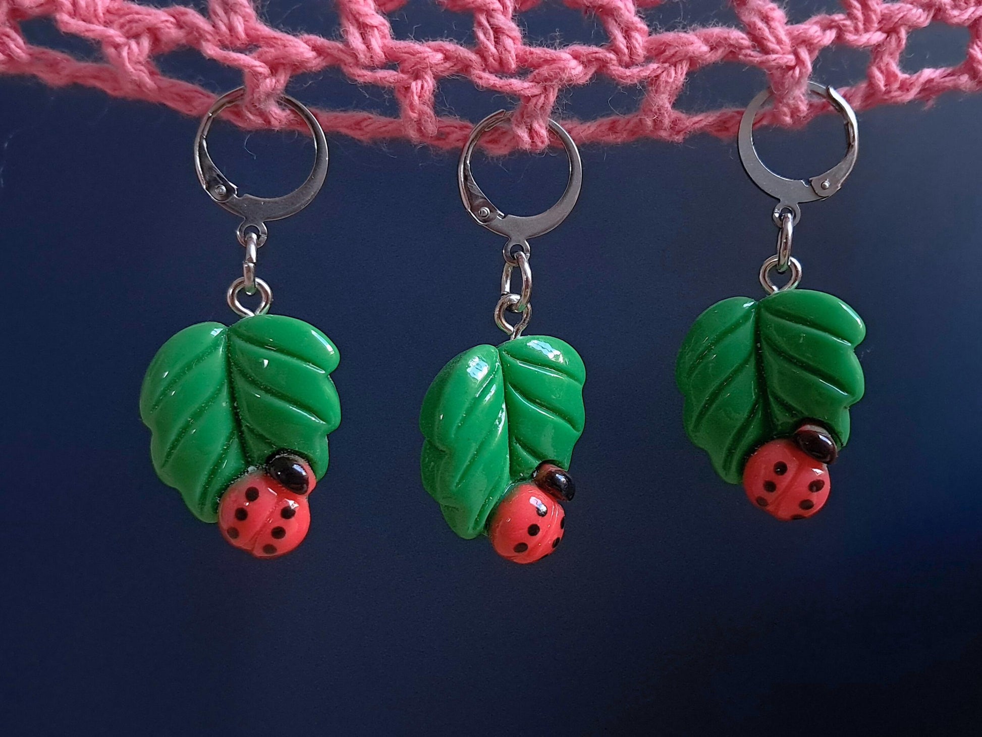 Sweet Ladybird On Leaf Charm Stitch Marker