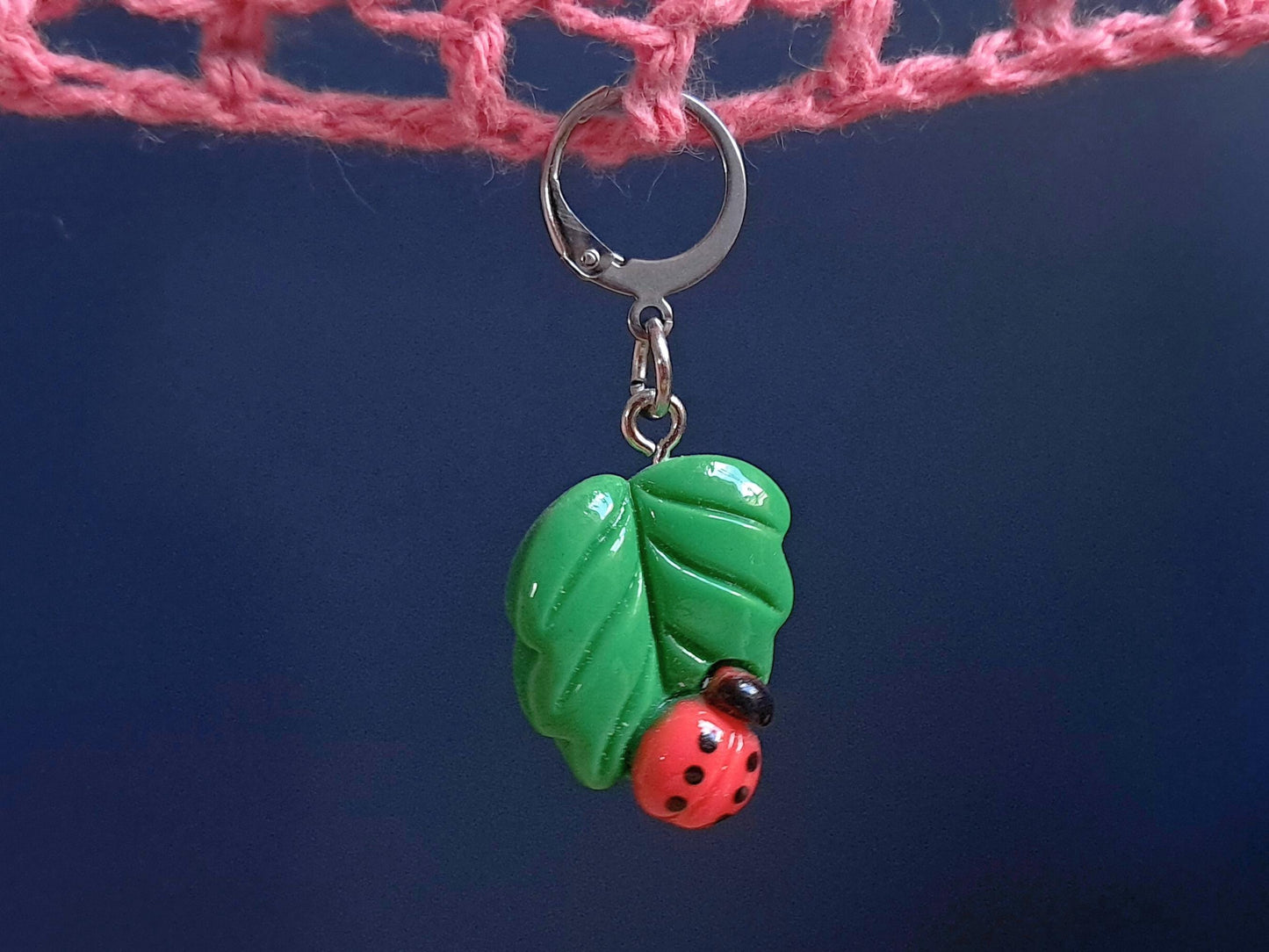 Sweet Ladybird On Leaf Charm Stitch Marker