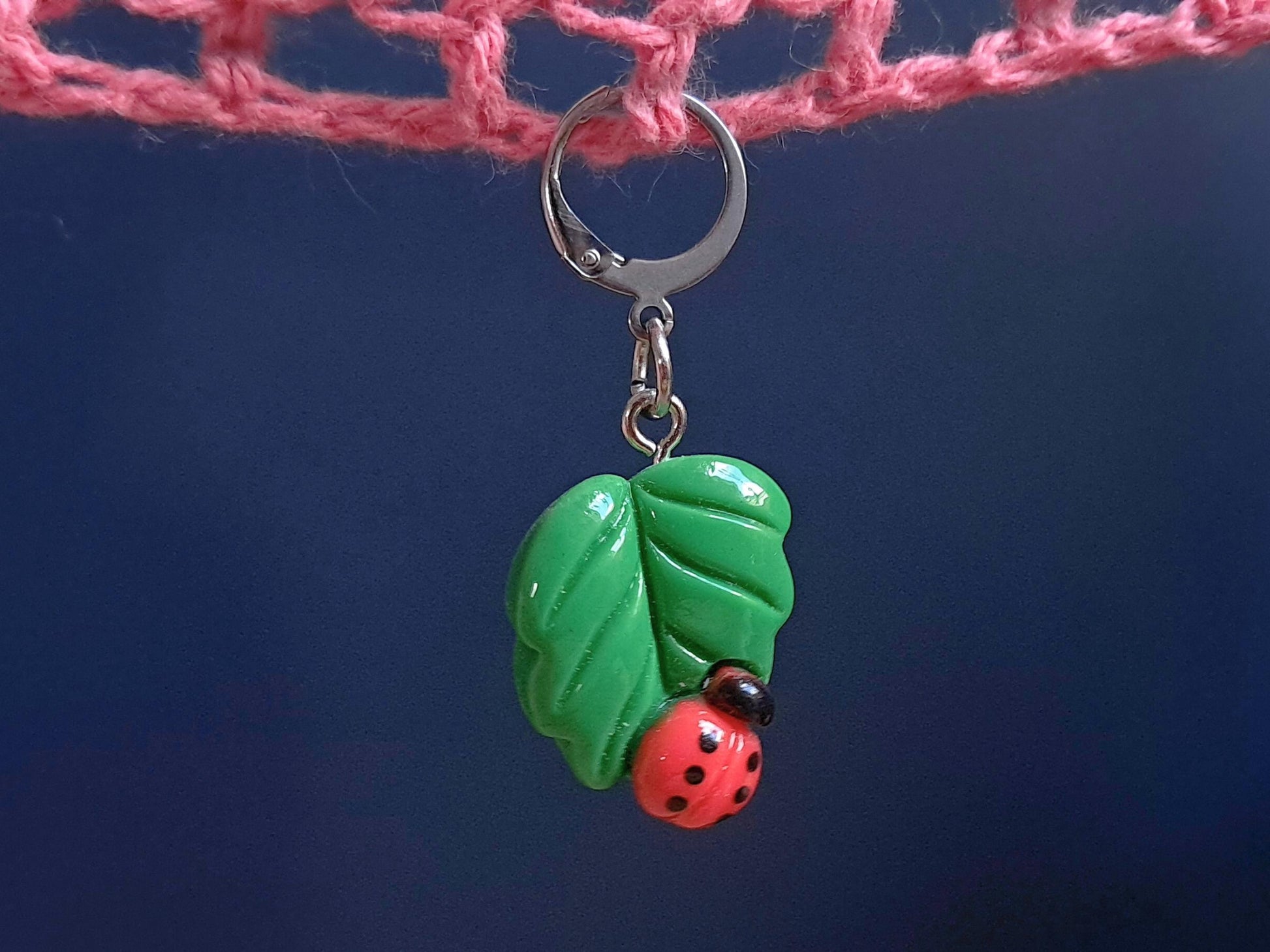 Sweet Ladybird On Leaf Charm Stitch Marker