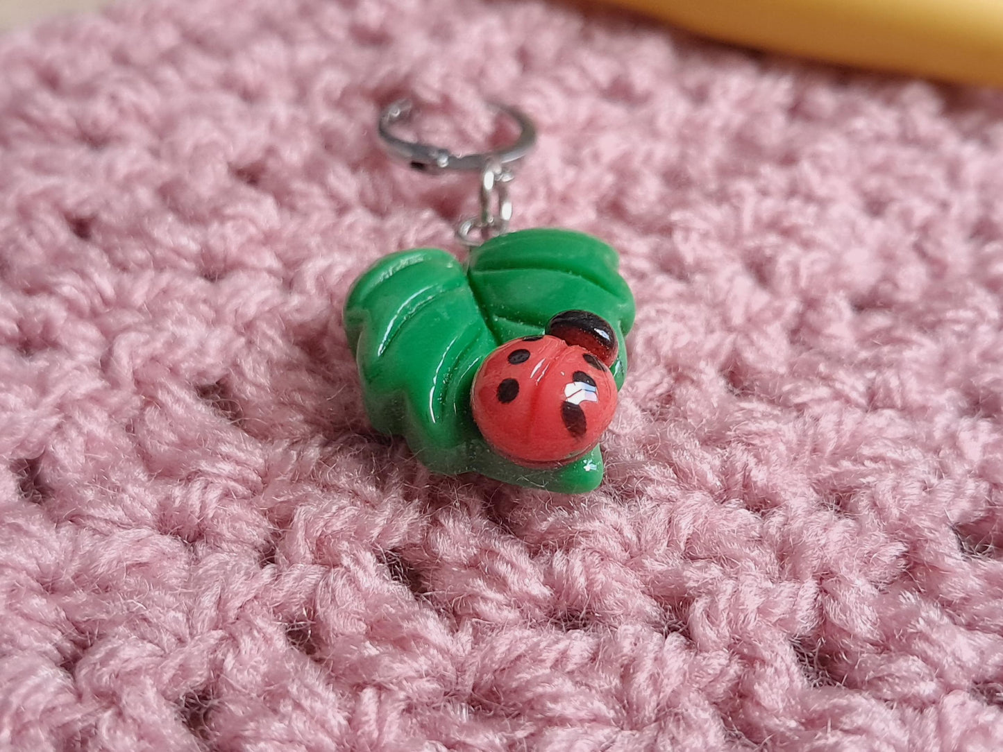 Sweet Ladybird On Leaf Charm Stitch Marker