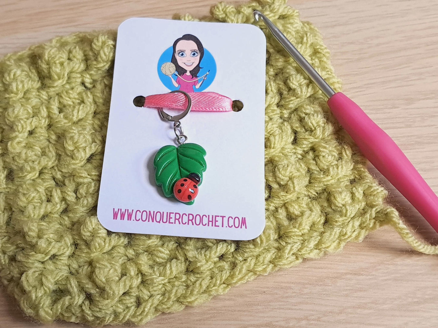 Sweet Ladybird On Leaf Charm Stitch Marker