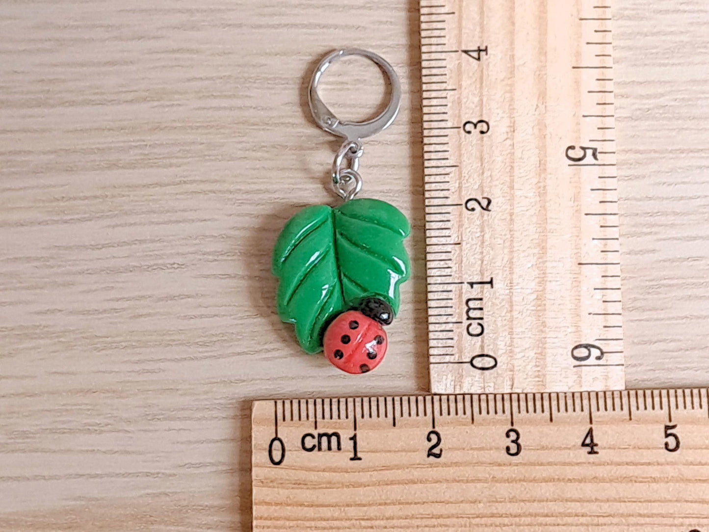 Sweet Ladybird On Leaf Charm Stitch Marker