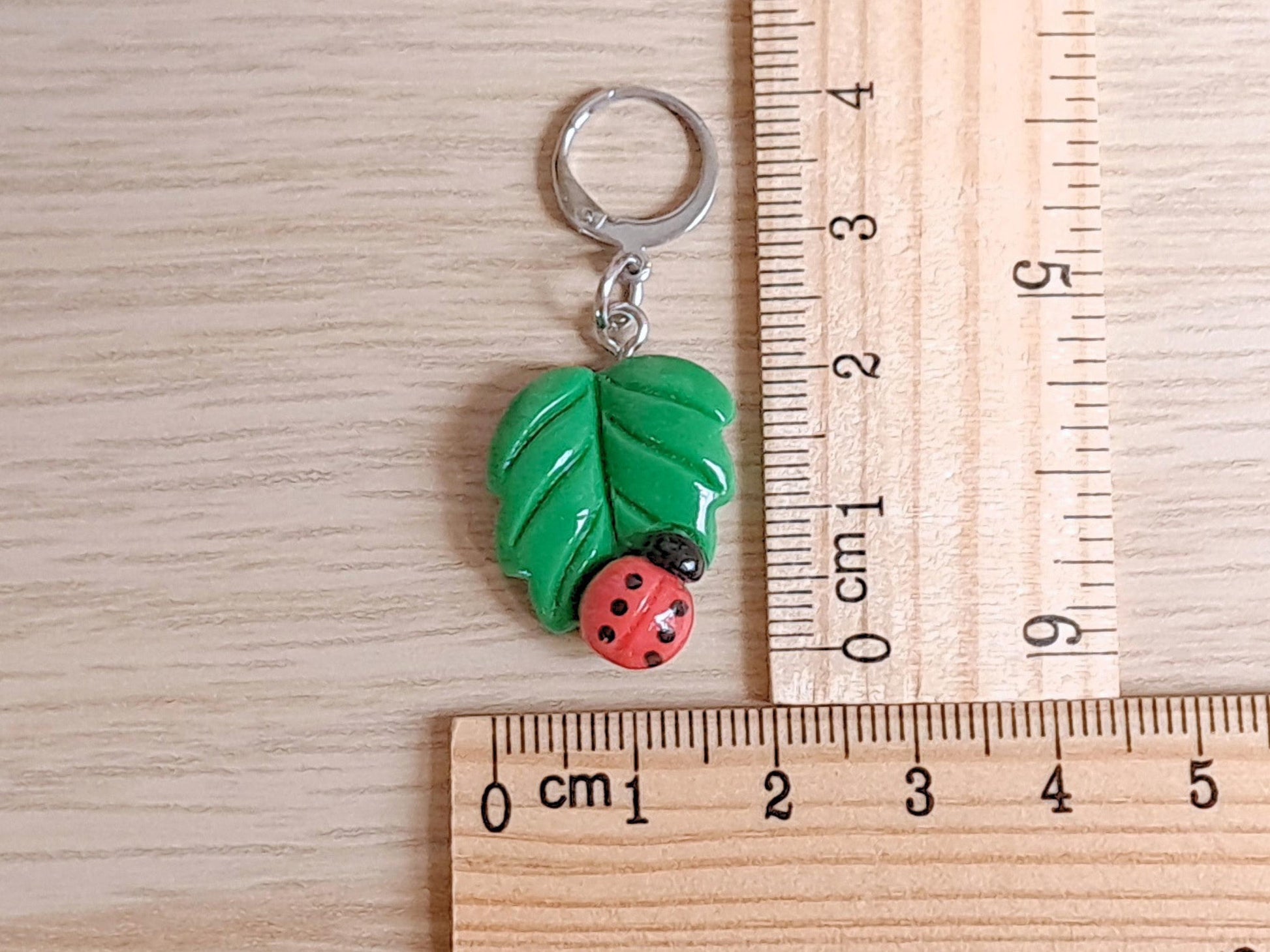 Sweet Ladybird On Leaf Charm Stitch Marker