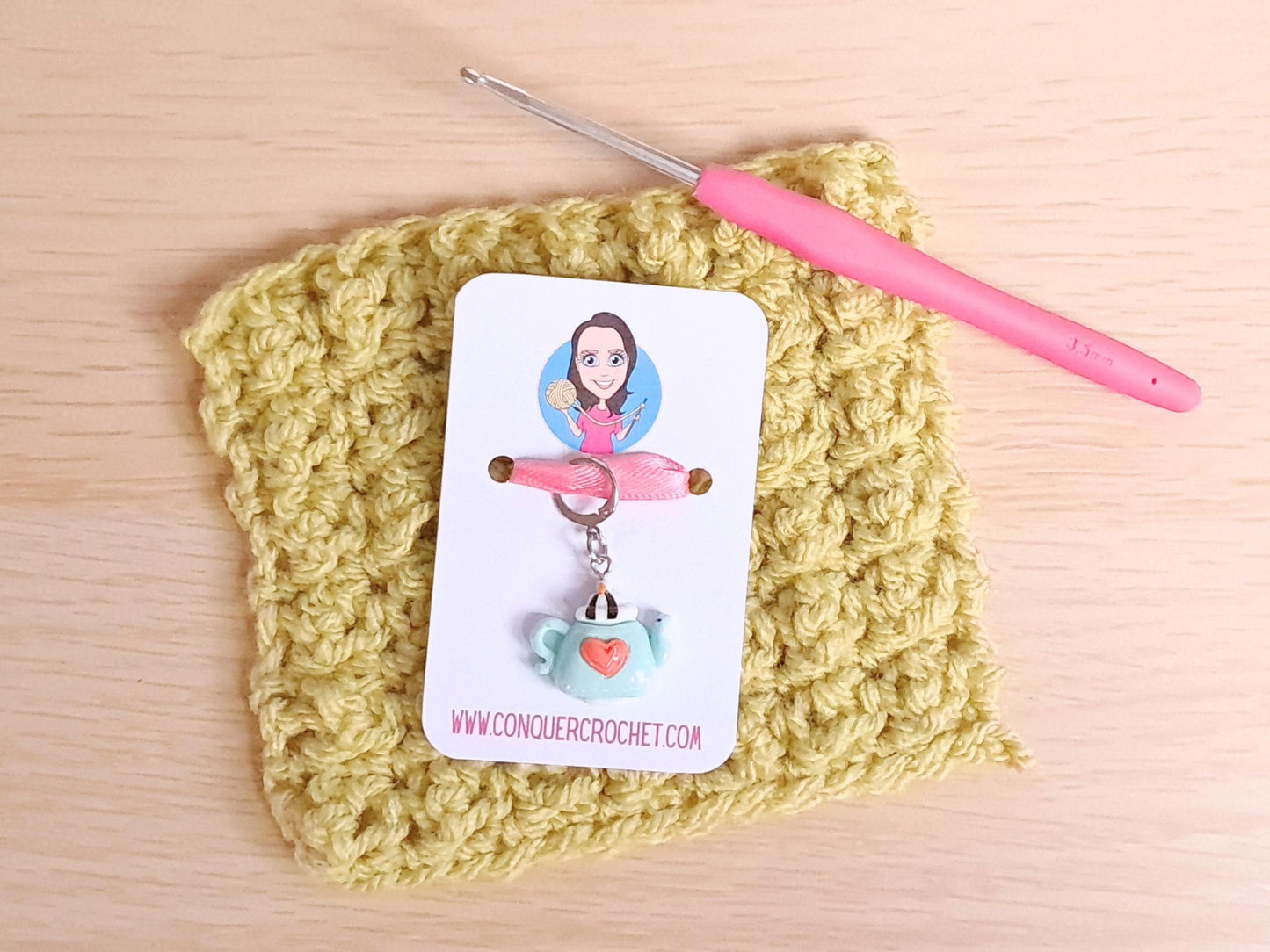 Blue Teapot With Heart Stitch Marker