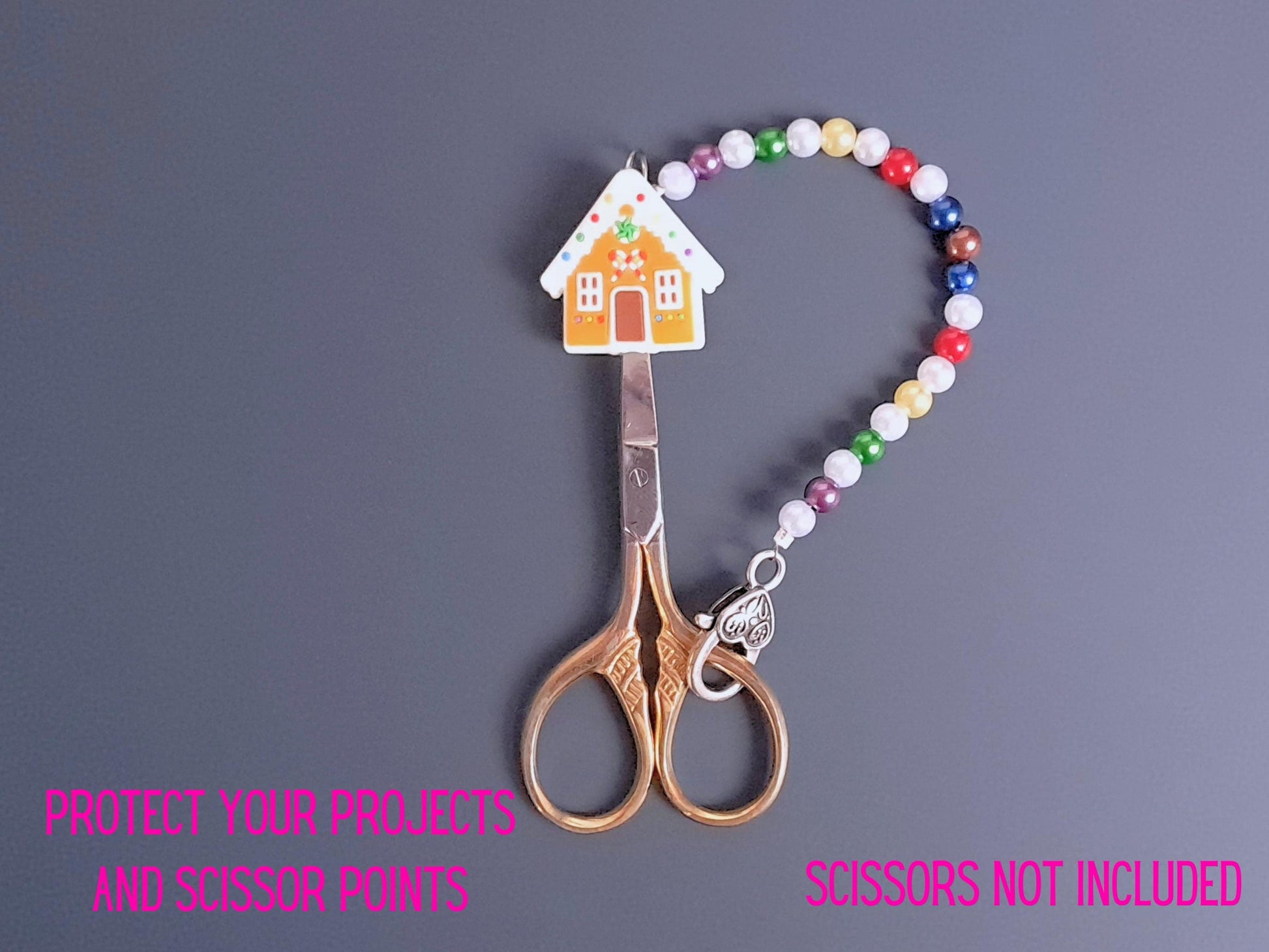Gingerbread House Scissor Fob with Protection Bead