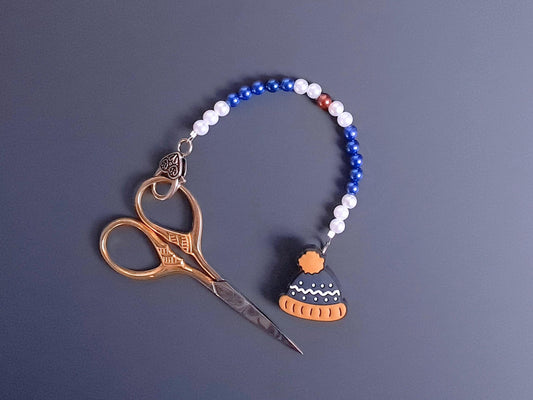 Bobble Hat Beaded Scissor Fob with Protection Bead