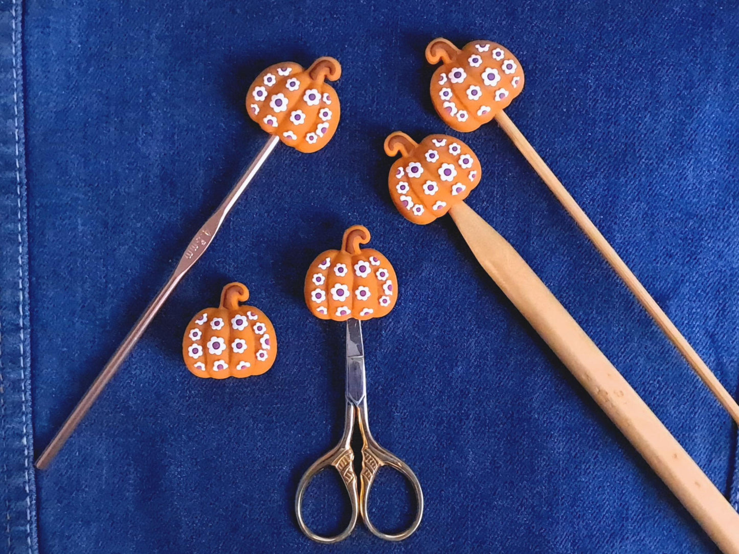 Sweet Pumpkin with Purple Flowers Stitch Stopper