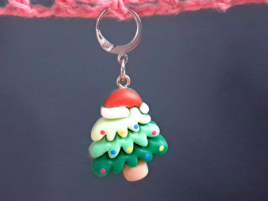 Christmas Tree With Santa Hat Stitch Marker