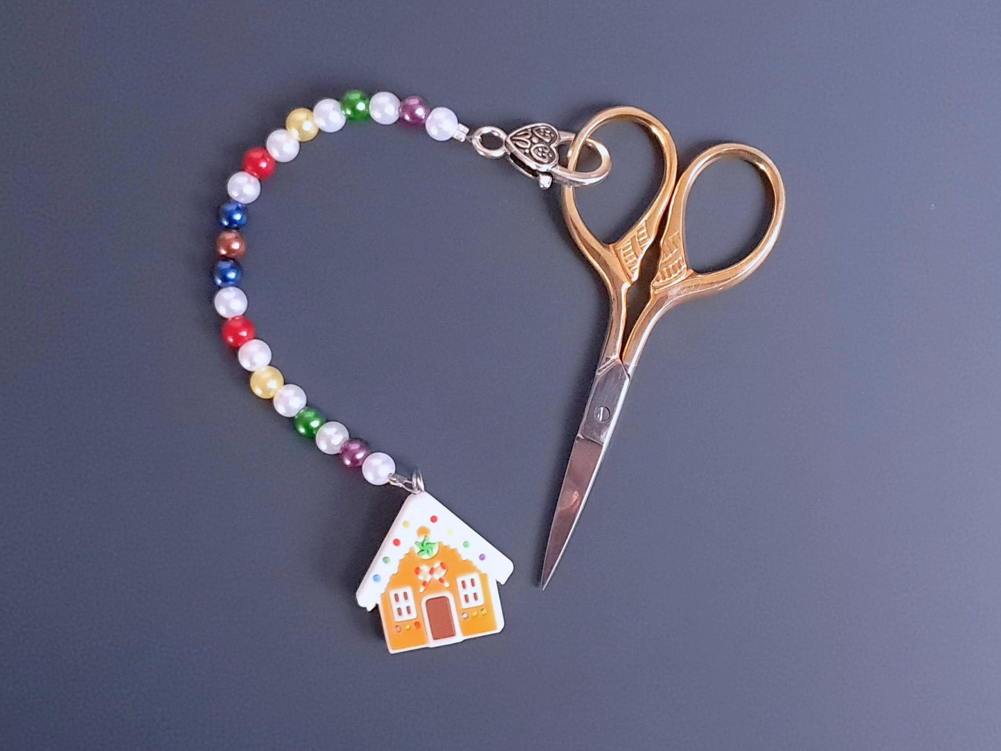 Gingerbread House Scissor Fob with Protection Bead
