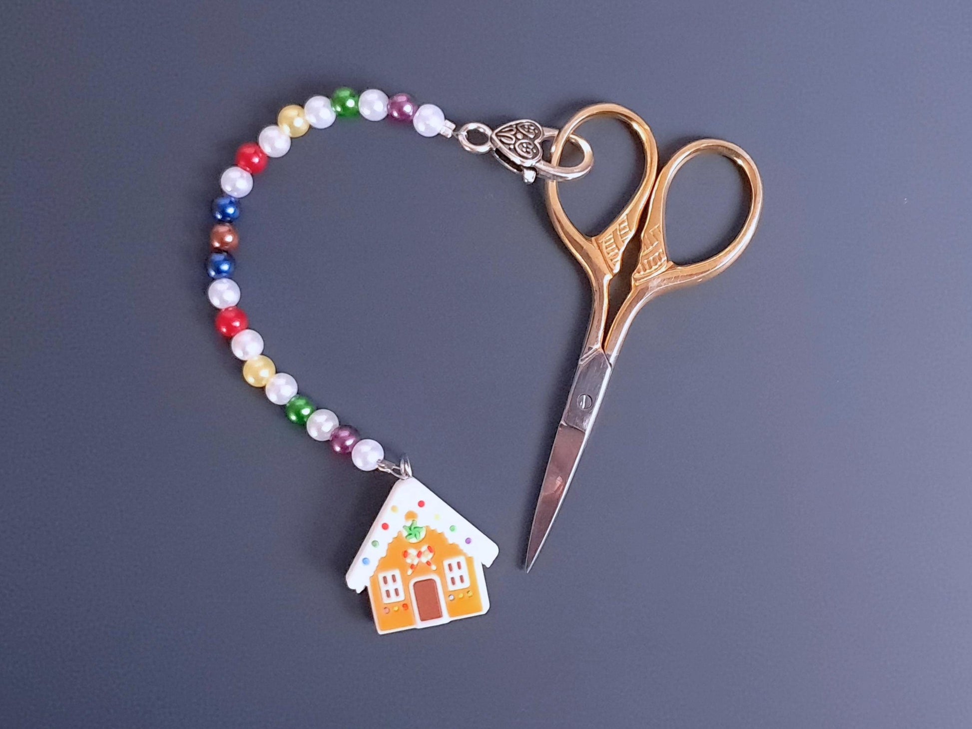 Gingerbread House Scissor Fob with Protection Bead