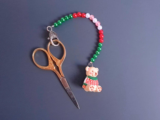 Christmas Jumper Teddy Scissor Fob and Protection Bead