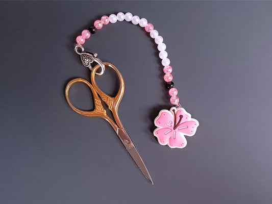 Cherry Blossom Scissor Fob with Protection Bead, Safety Scissor Keeper, Embroidery Sewing Crochet Knitting Notion, Project Bag Tool, Flower