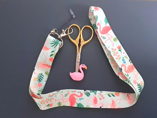 Flamingo Lanyard Scissor Protector Set, Crochet Knitting Embroidery Quilting Sewing Accessory Supplies, Crafter Gift Set, Lobster Clasp