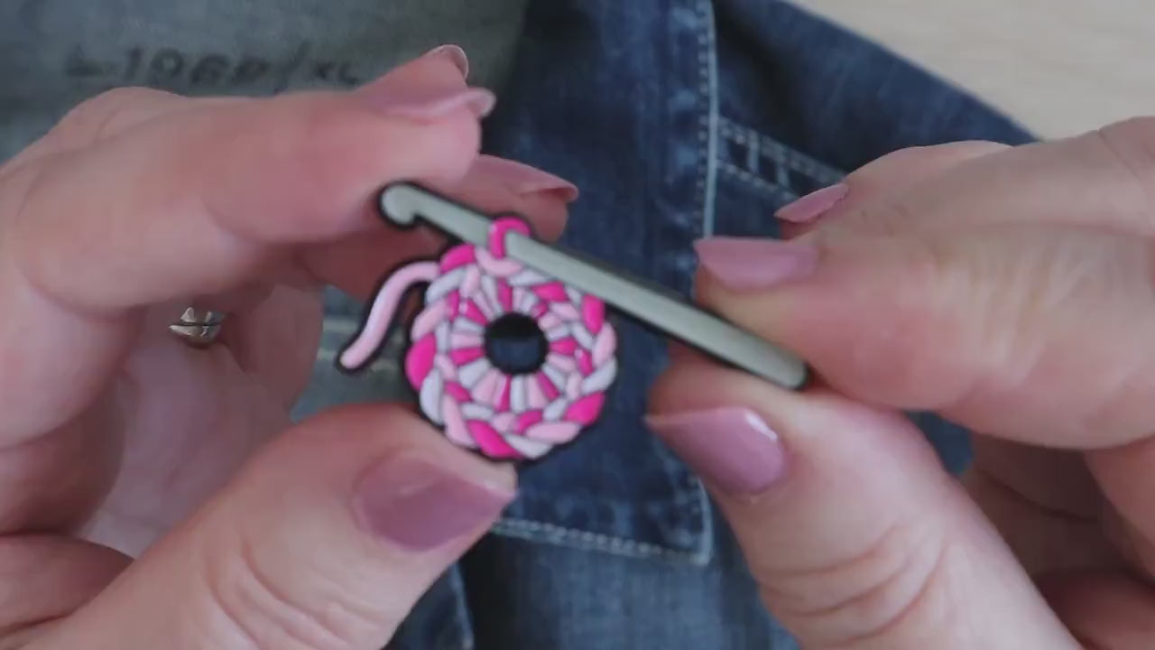 Green Crochet Circle And Hook Pin Badge