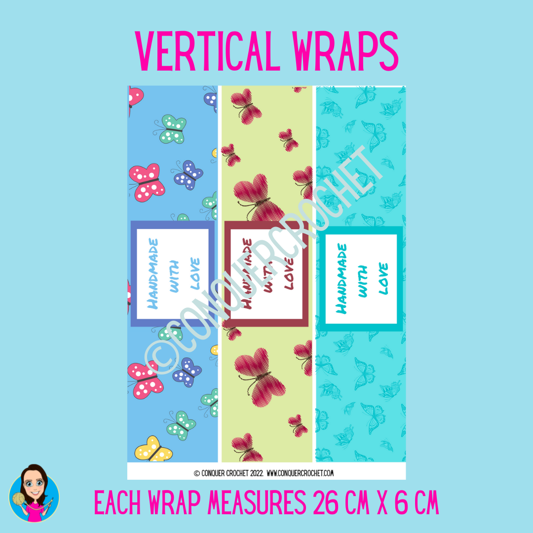 Butterflies wrap labels for crochet products and gifts (Digital download)