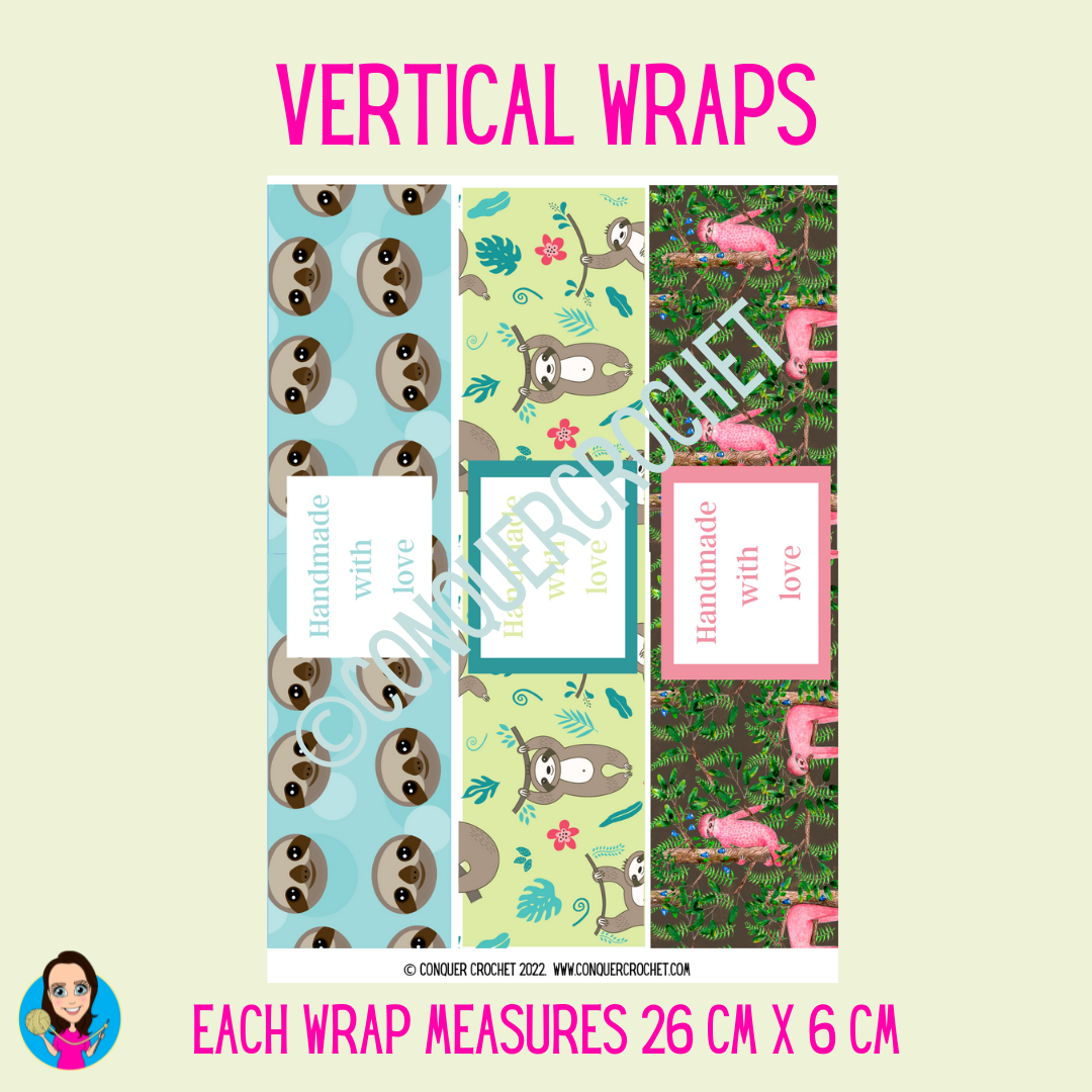 Sloth labels for crochet products and gifts (Digital download)