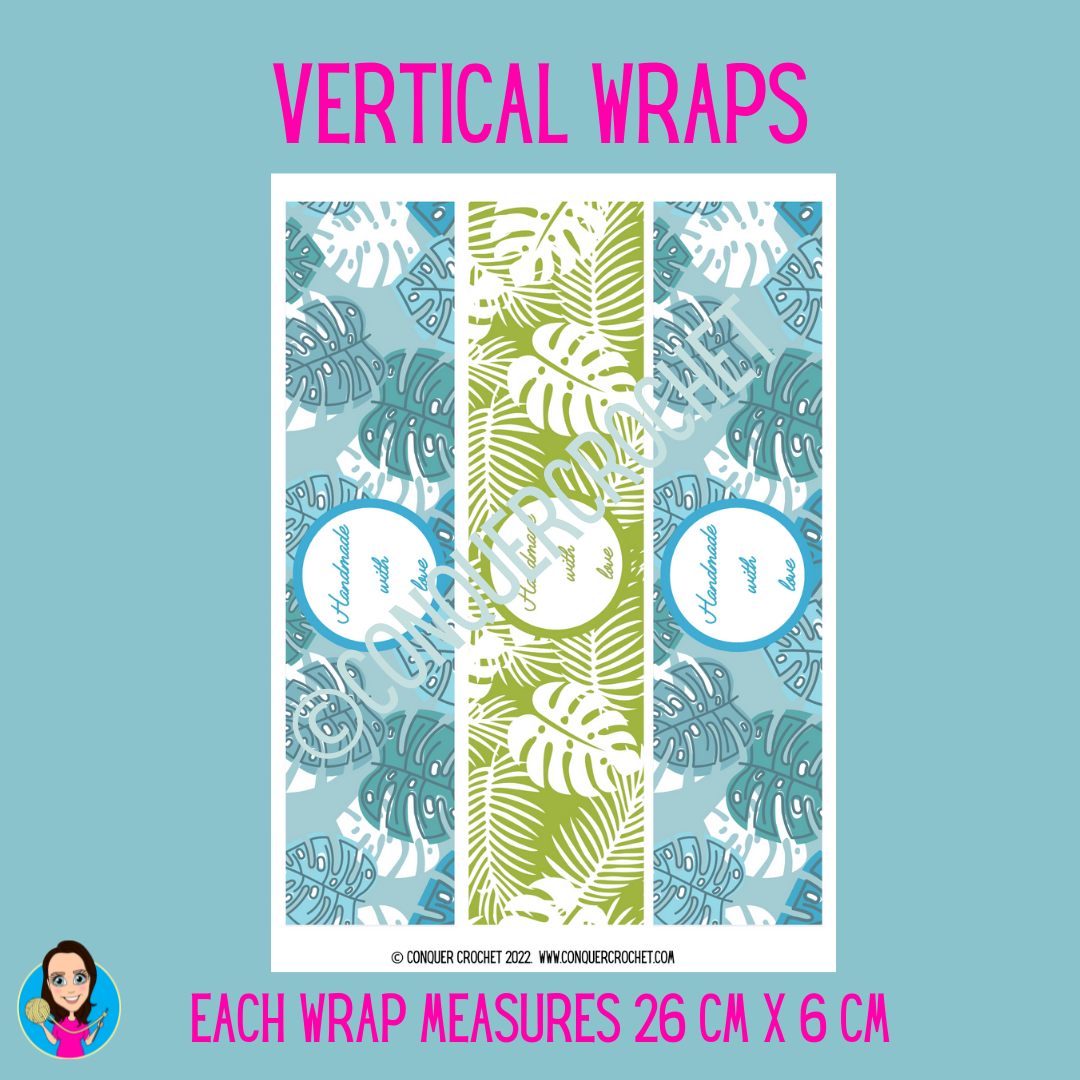 Tropical Leaves wrap labels for crochet products and gifts (Digital download)